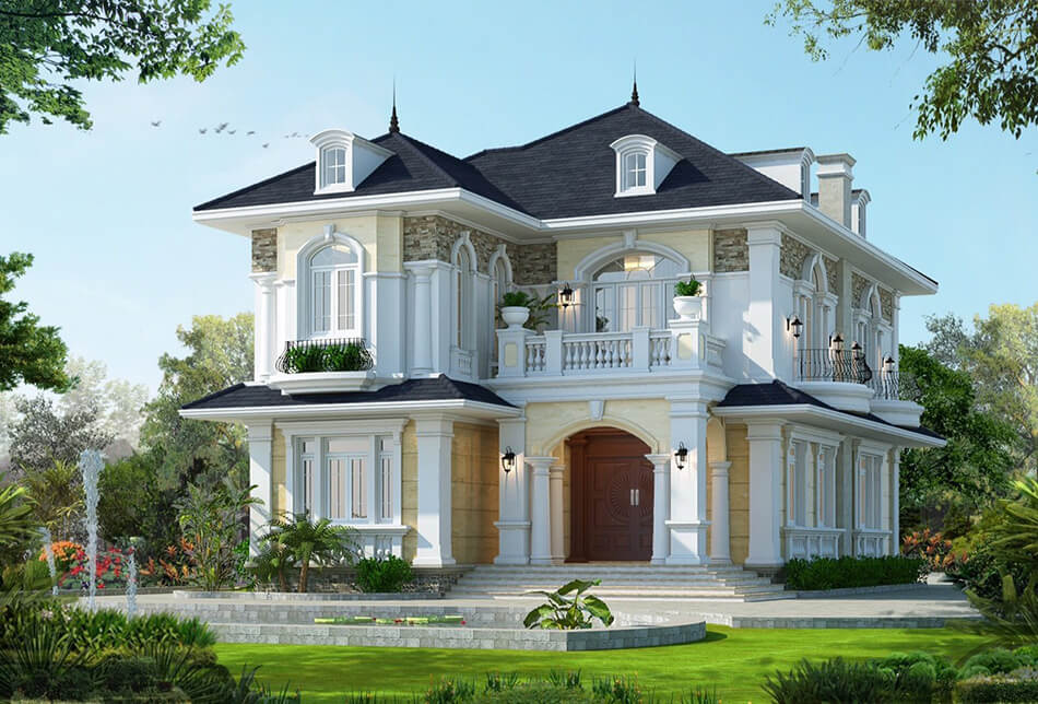 Biệt thự 2 tầng mái Thái hiện đại sân vườn