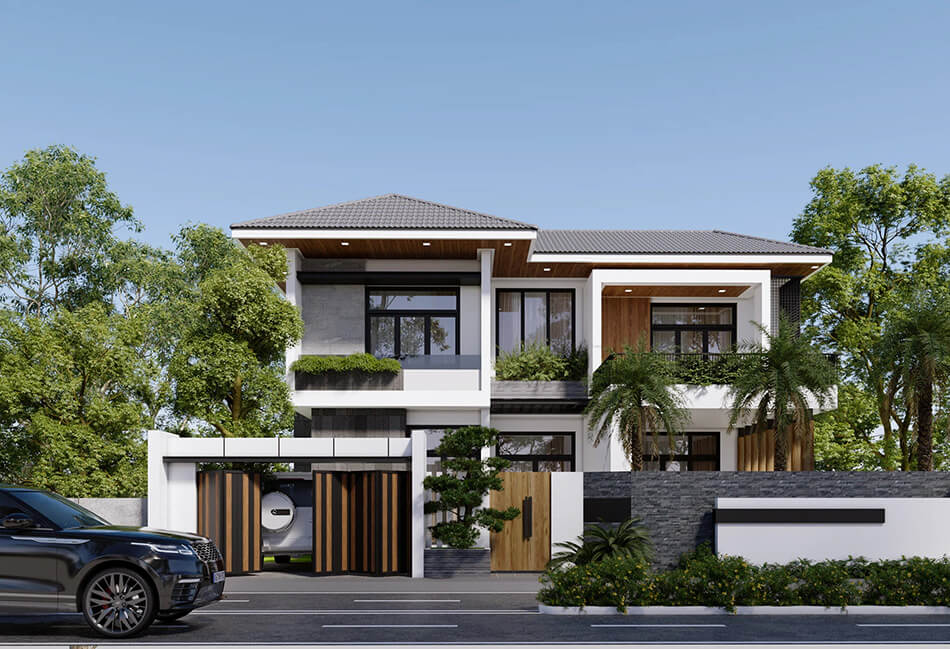 Mẫu nhà mái tôn 2 tầng
