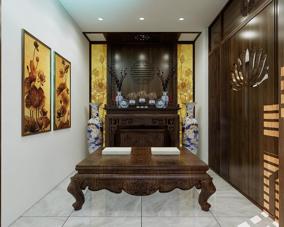 nội thất phòng thờ gỗ óc chó