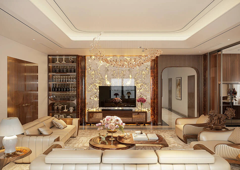 thiết kế biệt thự gỗ óc chó luxury