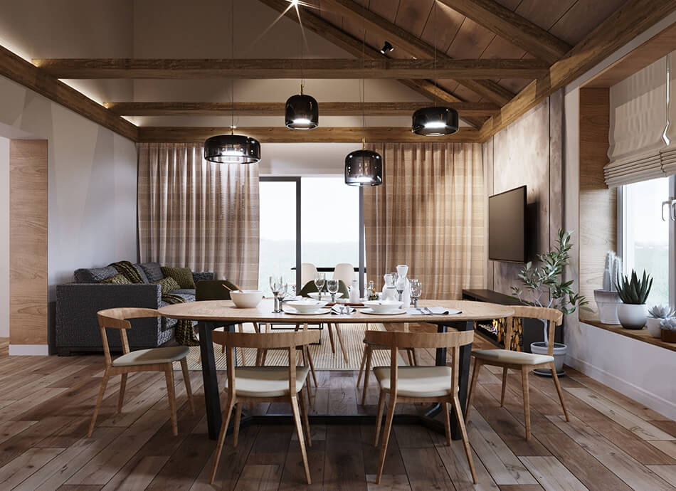 Thiết kế nội thất gỗ óc chó rustic