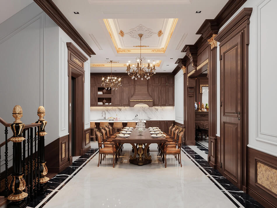 Thiết kế nội thất gỗ óc chó tân cổ điển