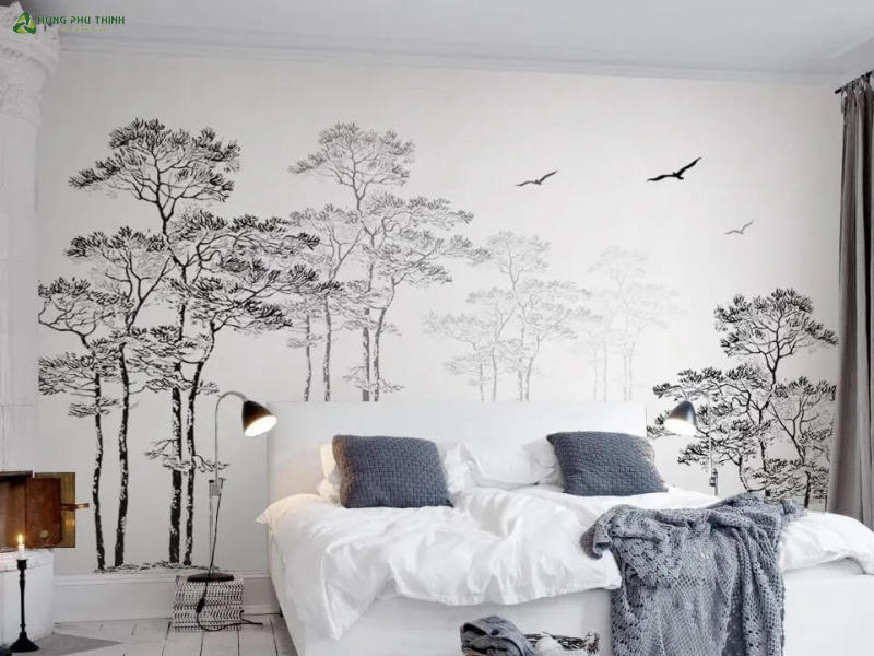 Trang trí tường phòng ngủ bằng giấy dán tường
