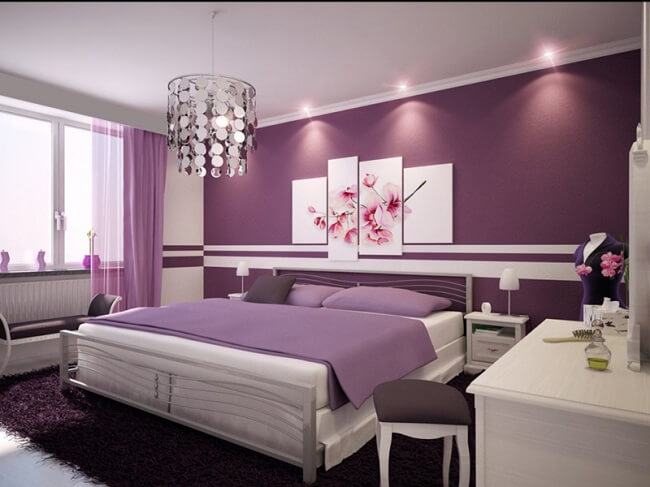 Phòng ngủ màu hoa cà
