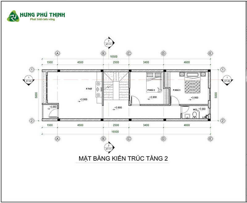 Bản vẽ nhà 3 tầng 5x16 chi tiết - Tầng 2