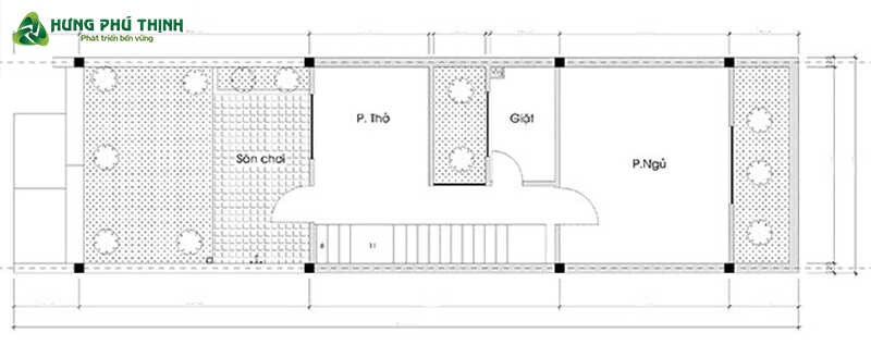 Bản vẽ công năng nhà 2 tầng 4 phòng ngủ 80m2 - Tầng Tum