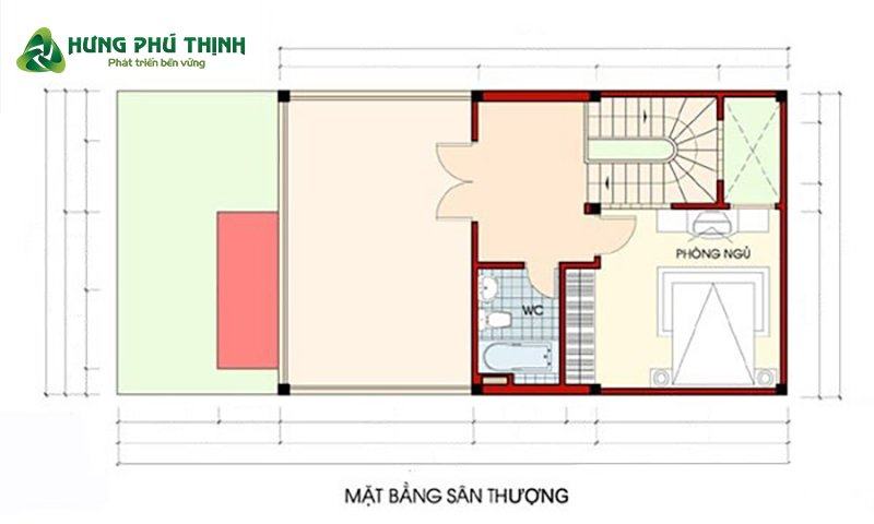 Bản vẽ công năng mẫu nhà 2 tầng 6x13m - Sân thượng