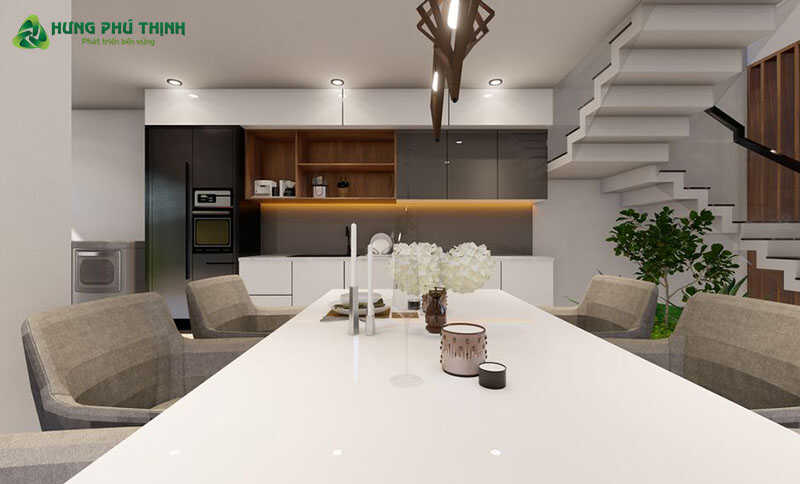 Phòng bếp nhà 3 tầng 5x18m hiện đại
