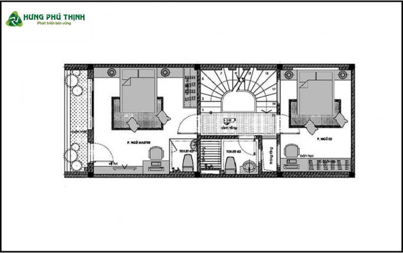 Bản vẽ thiết kế nhà 2 tầng 6x10m - Tầng 1