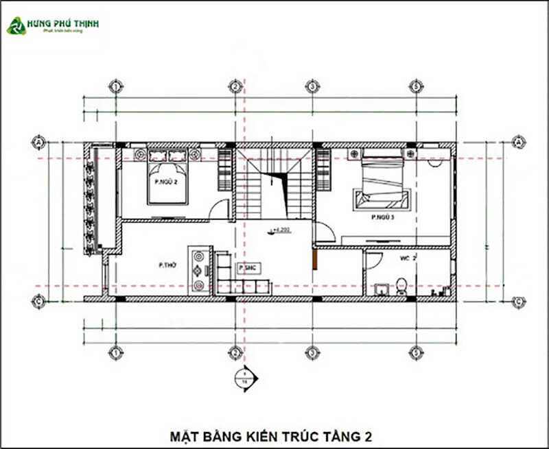 Bản vẽ thiết kế nhà 1 trệt 1 lầu 4x15m chi tiết (tầng 2)