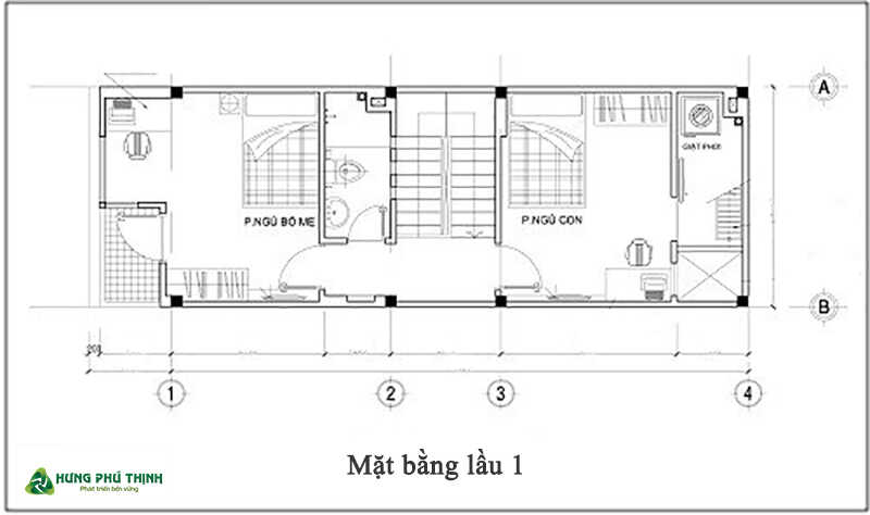 Bản vẽ thiết kế nhà 4x10 1 trệt 1 lầu chi tiết - Tầng 1