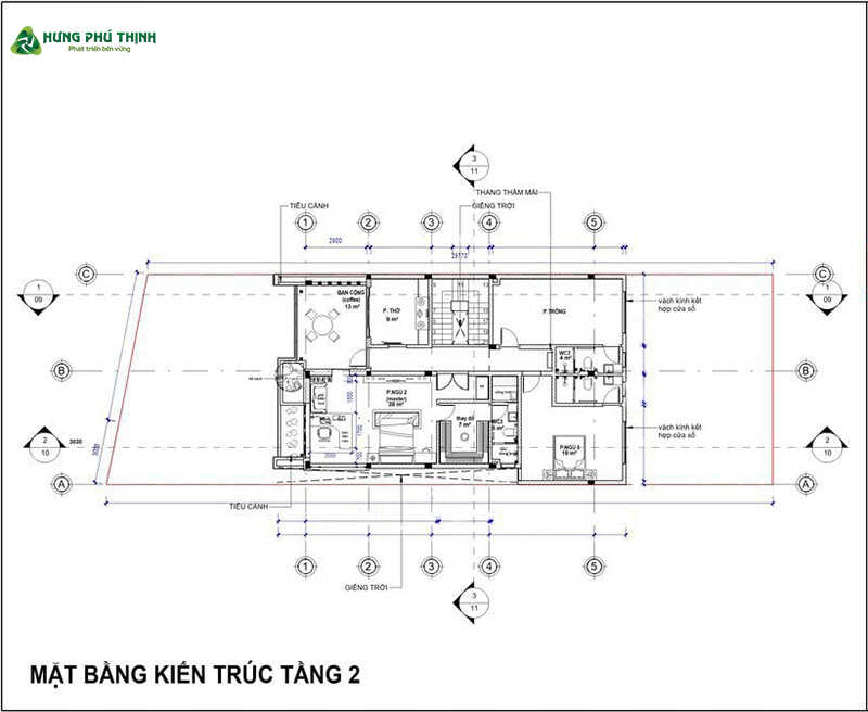 Bản vẽ thiết kế của mẫu biệt thự 2 tầng hiện đại 10x20m - Tầng 2