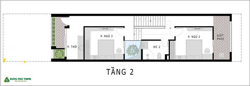 Bản vẽ thiết kế nhà 1 trệt 1 lầu 5x17m chi tiết - Tầng 2