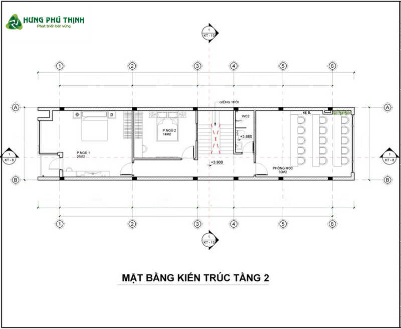 Bản vẽ thiết kế nhà 1 trệt 1 lầu 5x18m chi tiết - Tầng 2