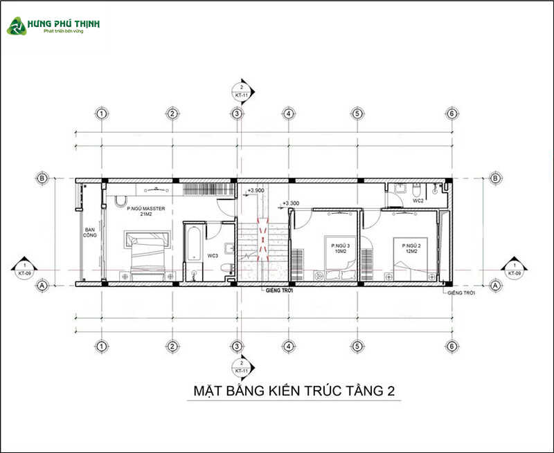 Bản vẽ thiết kế mẫu nhà 1 trệt 2 lầu 5x15 chi tiết - Tầng 2