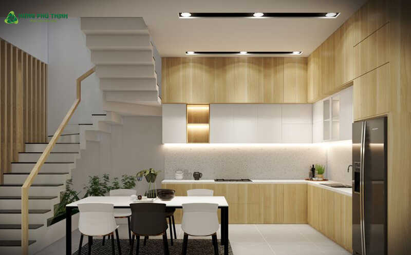 chi phí nội thất phòng bếp & phòng ăn nhà 2 tầng 80m2 hiện đại
