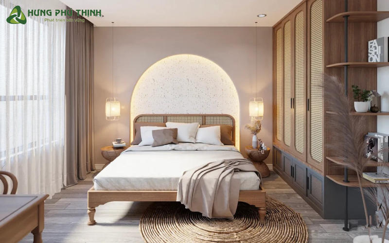 Phòng ngủ Wabi Sabi mang lại cảm giác thoải mái, bình yên