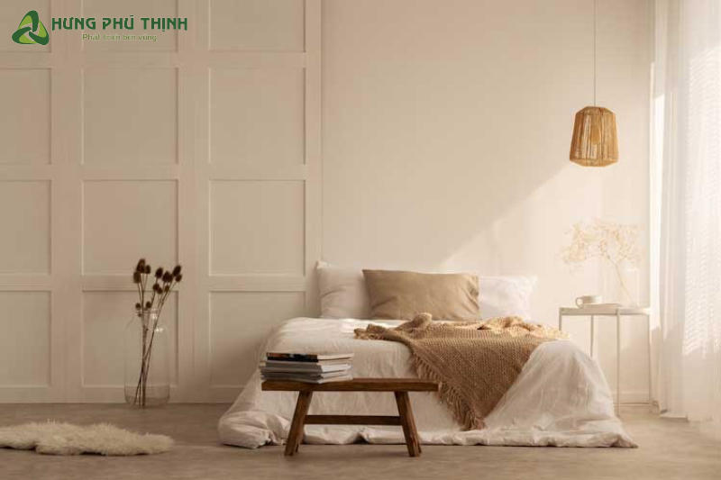 Phòng ngủ tinh giản mọi vật dụng là đặc trưng của Wabi Sabi