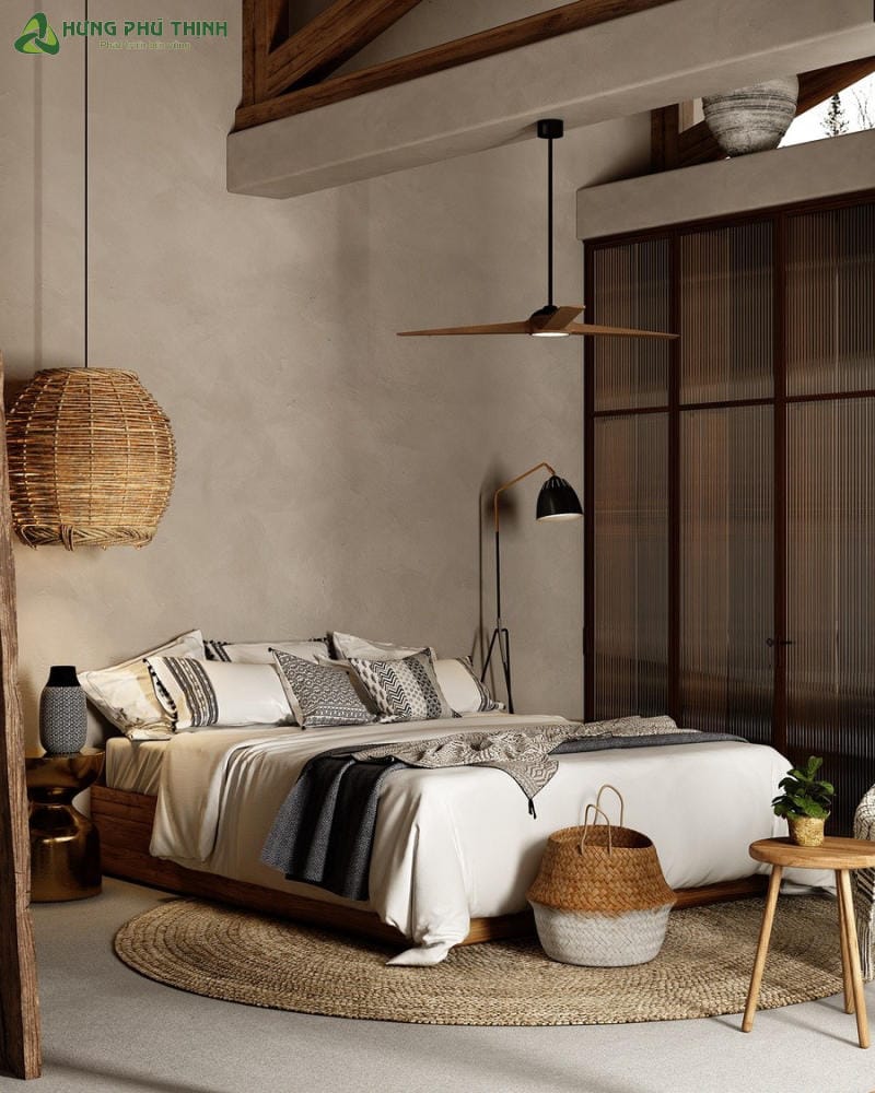 Phòng ngủ phong cách Rustic hiện đại mộc mạc cùng chất liệu gỗ