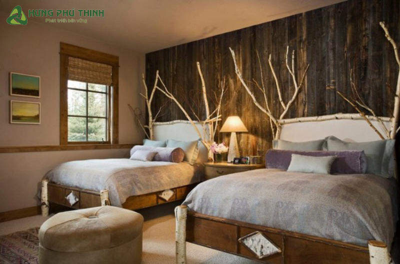 Căn phòng giường đôi ứng dụng phong cách Rustic cổ điển ấn tượng